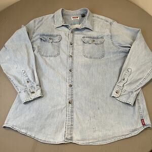 Wrangler Mens XXL (2XL) Blue Denim Button Western Cowboy Rodeo Shirt FLAWED